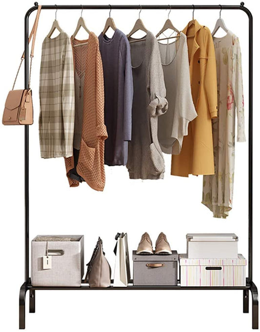 Modern Minimalist Heavy Duty Metal Clothes Rail Stand with Storage Shelf