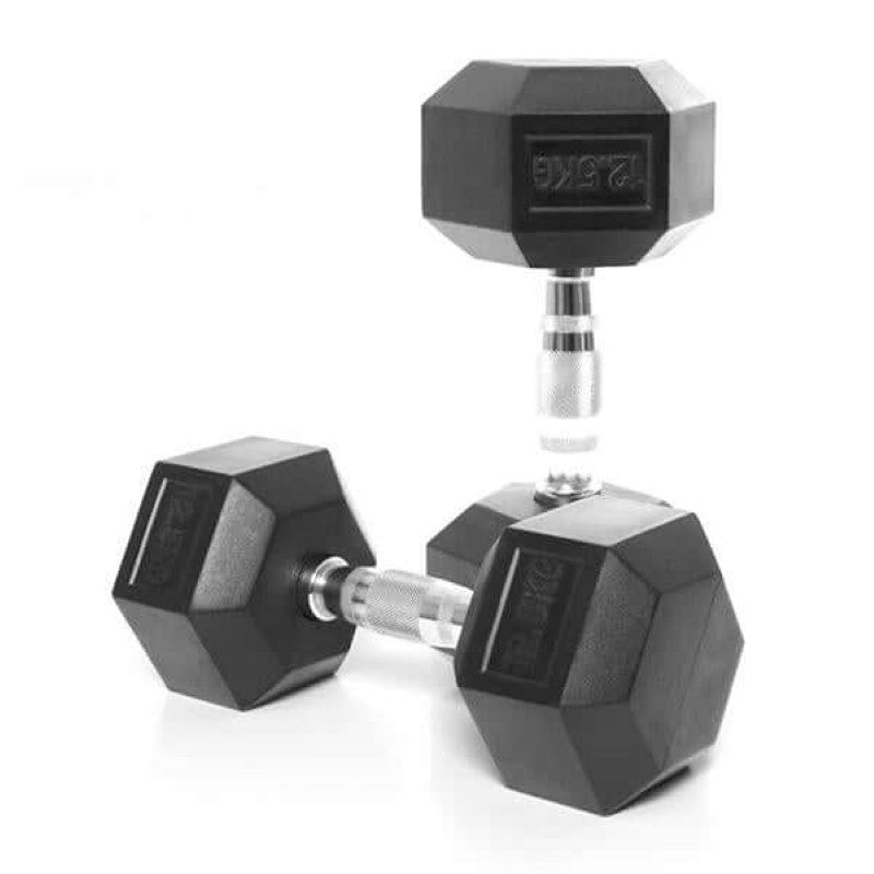 12.5kg Rubber Hex Dumbbell Pair Hexagonal Dumbbells 12.5KG x2