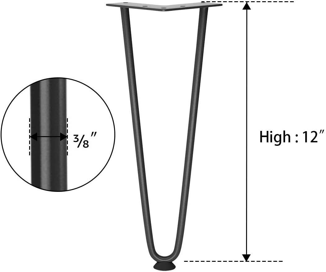 Hairpin Table Leg 12 Inch Heavy Duty Metal Furniture Legs Black 4PCS