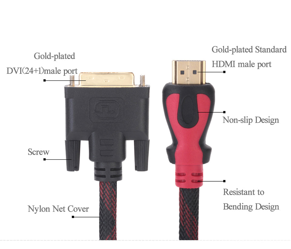 1.5M HDMI to DVI Cable - Gold Plated Male to Male, 1080P HD, High-Speed Adapter for HDTV, PC, Xbox, PS3