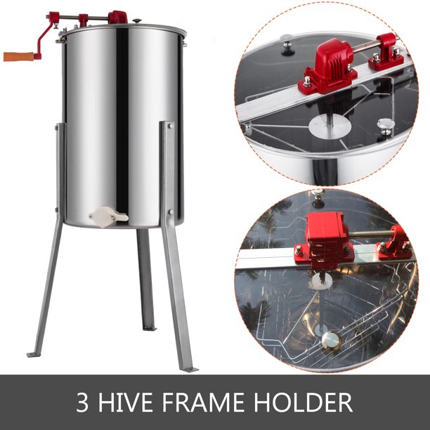 3 Frame Manual Honey Extractor - Stainless Steel Bee Hive Honeycomb Spinner