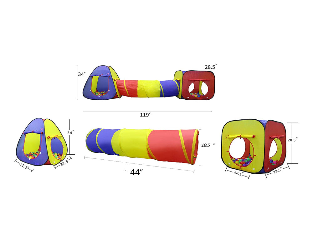 3 Piece Play Tent Activity Set – Crawl Tunnel, Triangle Playhouse and Ball Pit