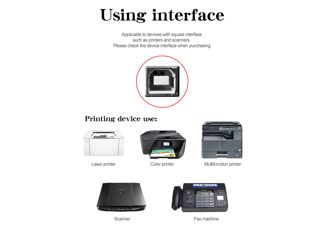 Printer Cable USB 2.0 – Gold-Plated Printer Cable A to B for HP, Canon, Epson & More