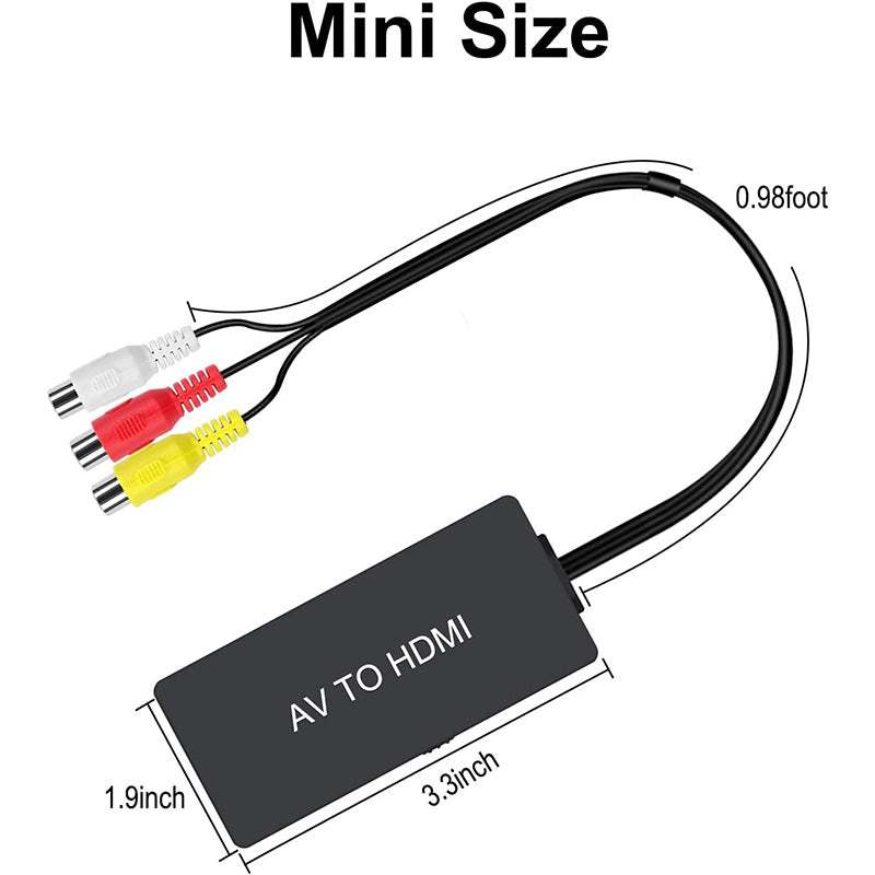 RCA to HDMI Adapter, AV to HDMI Converter, 1080P Mini Composite to HDMI Adapter, Support PAL/NTSC for PC, Laptop, TV, WII, Xbox, PS1, PS2, PS3, STB, VHS, VCR, Blue-Ray DVD Players