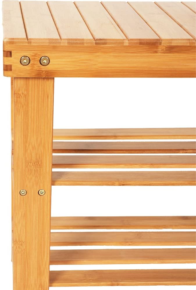 Bamboo Shoe Rack Bench - 3-Tier Free Standing Wood Shoe Storage for Hallway, Bathroom, Living Room