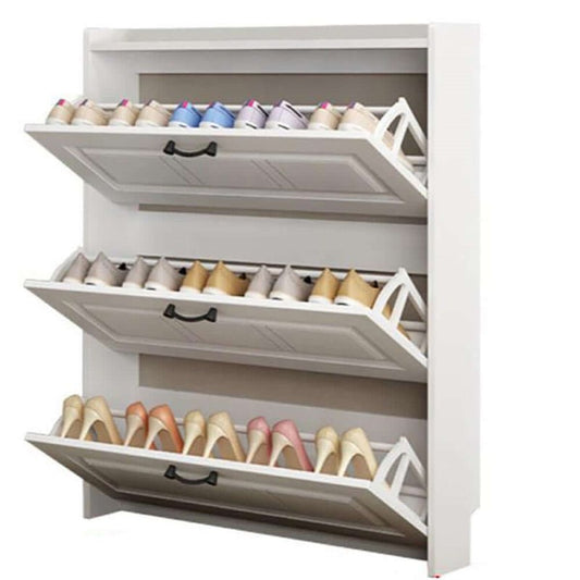 White Shoe Cabinet with Drawers – 3-Door Shoe Cabinet Sideboard for Entryway Storage