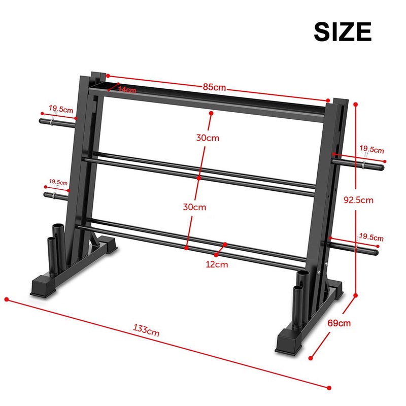 3-Tier Dumbbell Rack - Heavy-Duty Dumbbell Rack with Barbell & Weight Storage