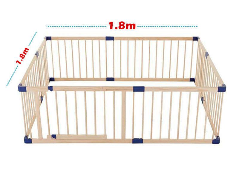 Deluxe 8 Panel Wooden Indoor Fence with Safety Door and Non-Slip Support