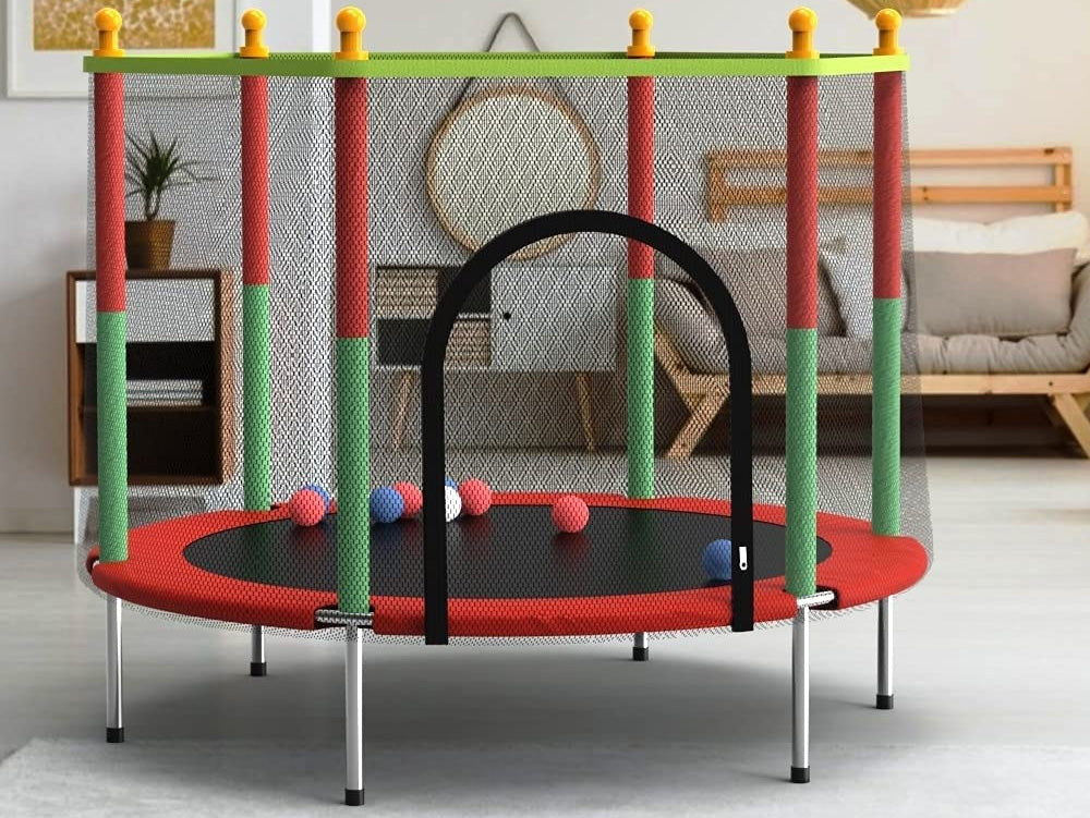 Round Trampoline for Kids – Indoor & Outdoor Trampoline with Enclosure Net, Jumping Mat, and Spring Cover Padding