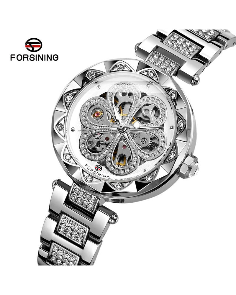 FORSINING Women's Silver Diamond Watch