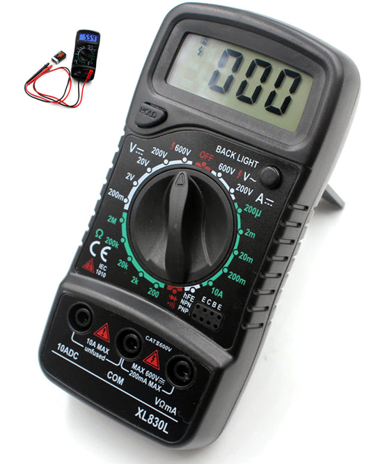 Handheld Digital Multimeter + Test Probes Large Backlit Lcd XL830L