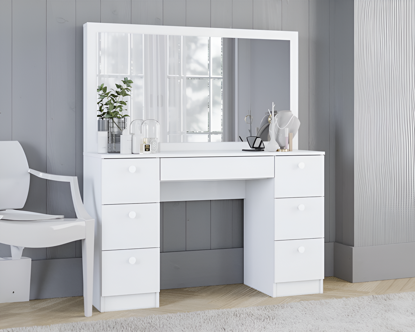 Dressing Table with Hollywood Mirror & 7 Drawers