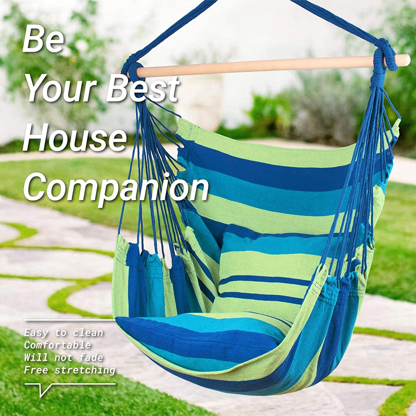 Hammock Chair Hanging Rope Swing Seat with 2 Cushions - Relax in Style
