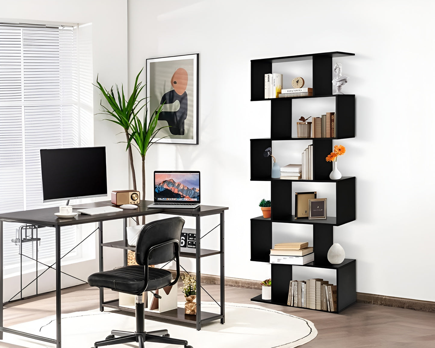 Bookcase S Shaped Storage Display Shelf Modern Bookshelf