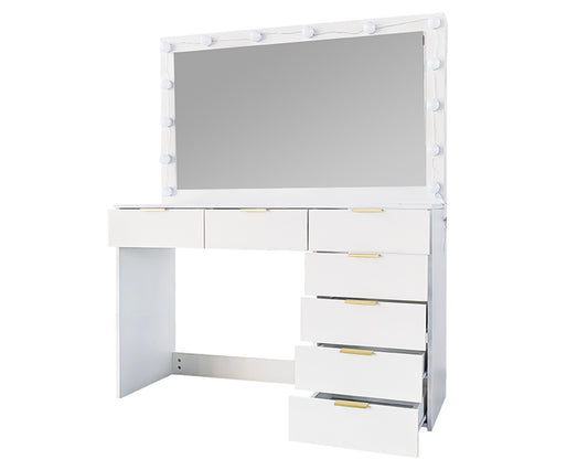 CURA Vanity Dressing Table with HD Mirror, Hollywood Lights & Charging Station