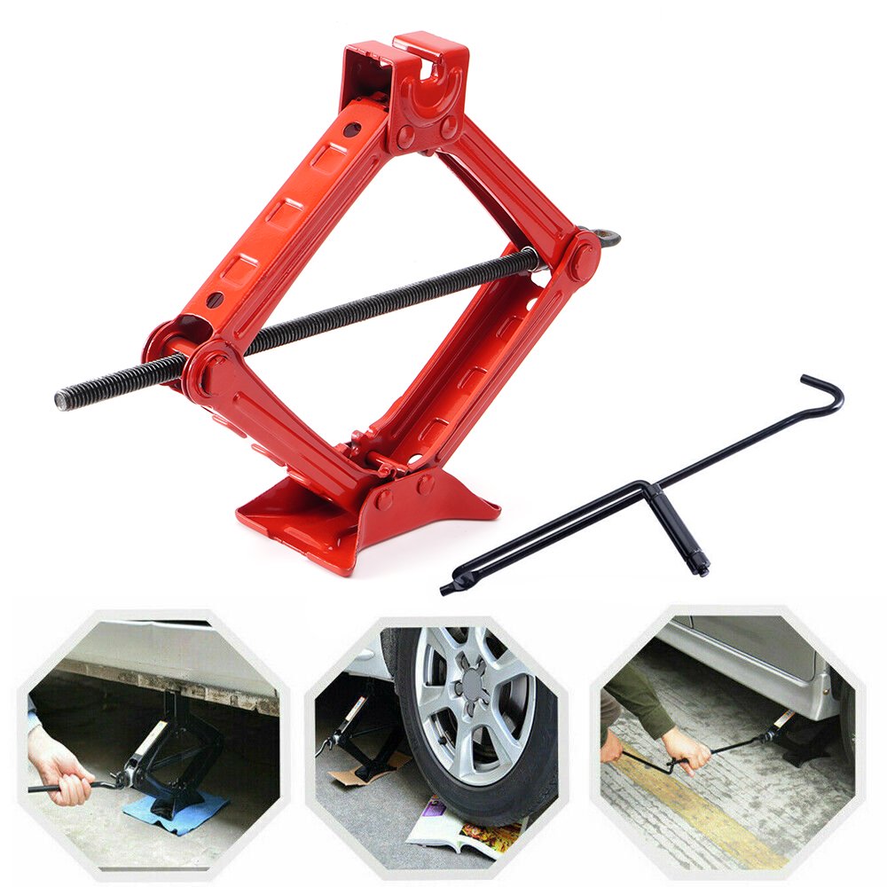 Car Jack Heavy Duty – 2 Ton Scissor Jack for Auto Tire Change Red Steel