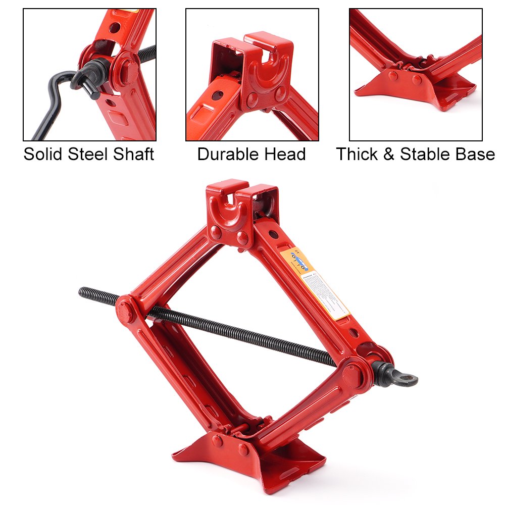 Car Jack Heavy Duty – 2 Ton Scissor Jack for Auto Tire Change Red Steel