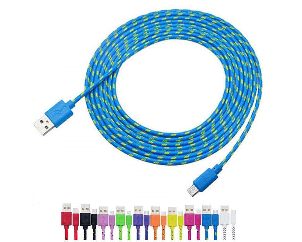 2 pcs 3 Meter Strong Braided Fabric Sync Data Cable USB Charger