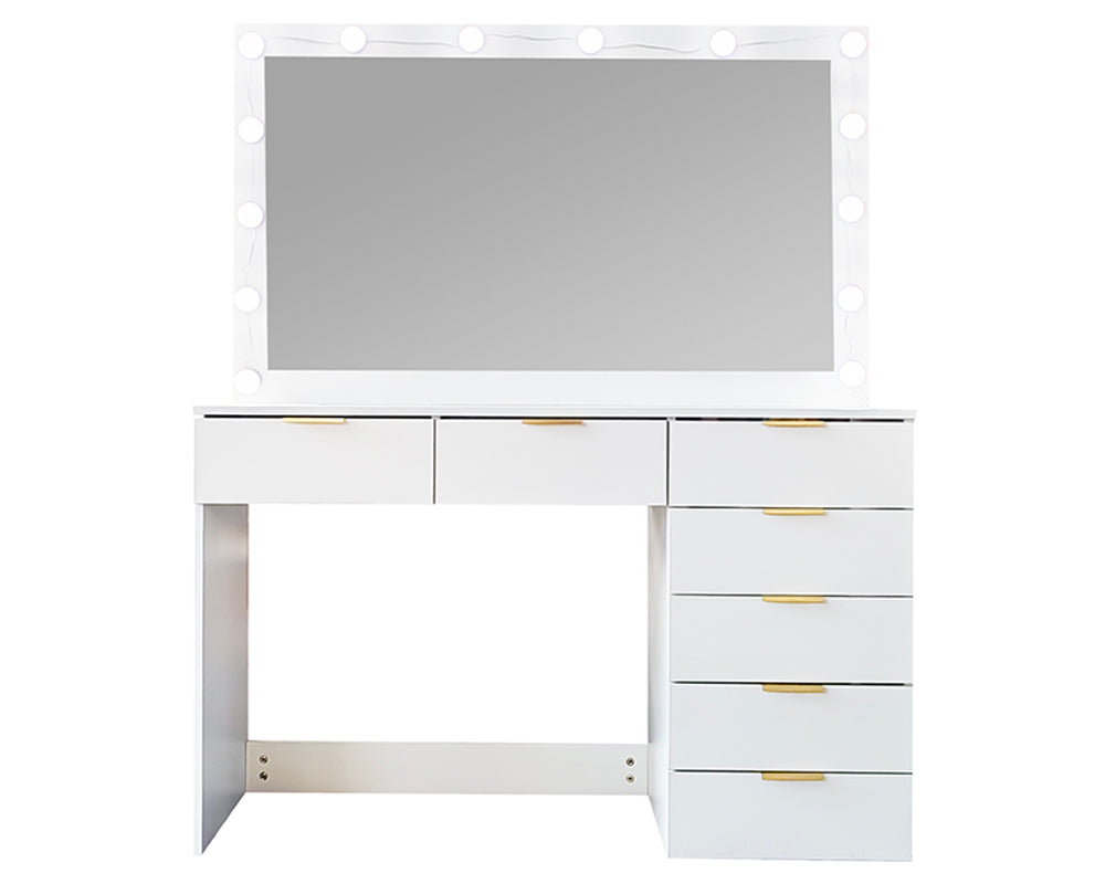 CURA Vanity Dressing Table with HD Mirror, Hollywood Lights & Charging Station