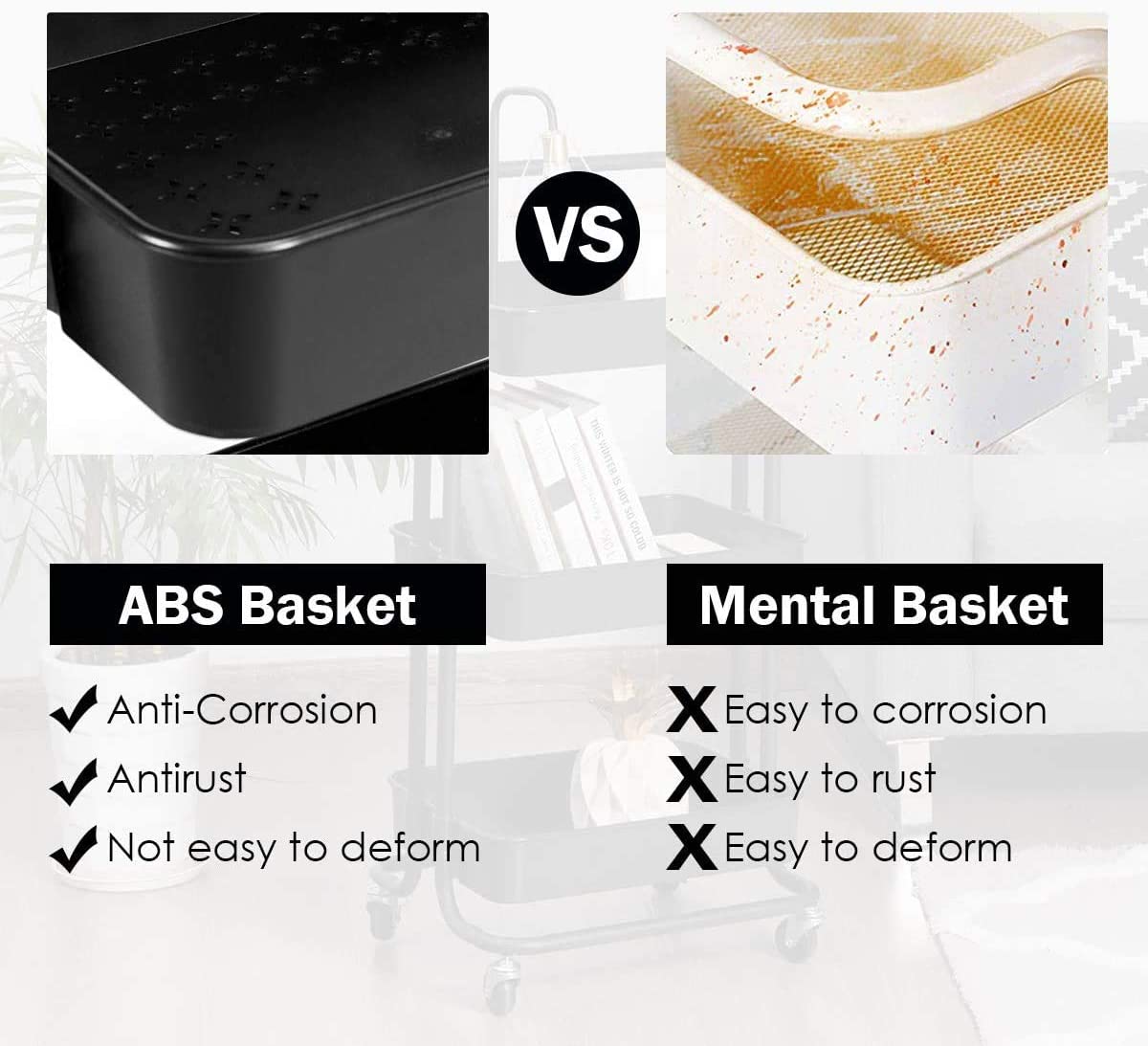 Storage Trolley Cart – Multi-Purpose Rolling Organizer Cart with Casters for Bathroom, Kitchen, Office, and More (Black, 3-Tier)