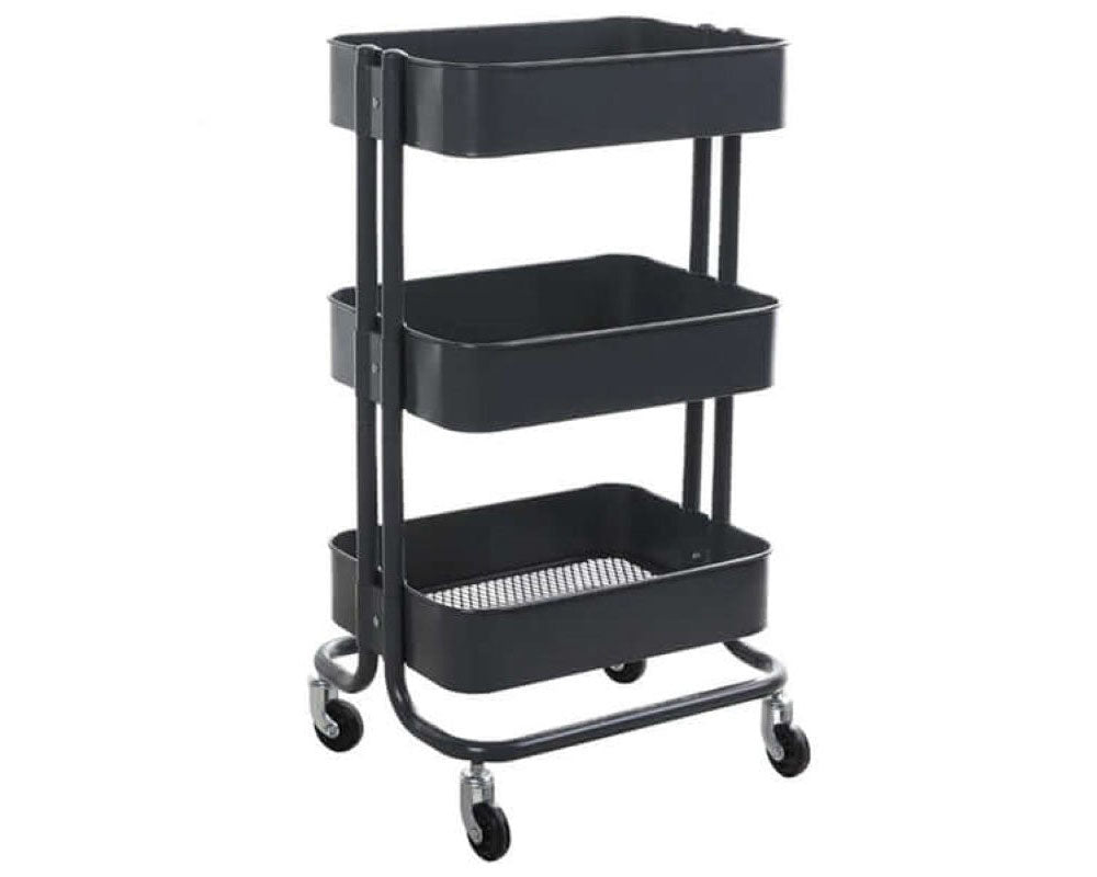Storage Trolley Cart – Multi-Purpose Rolling Organizer Cart with Casters for Bathroom, Kitchen, Office, and More (Black, 3-Tier)