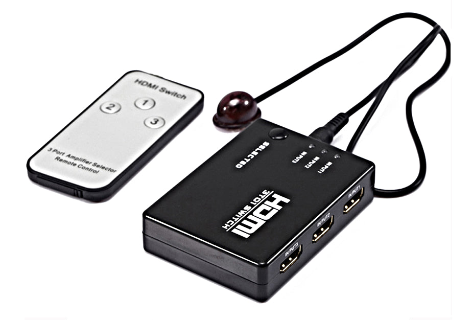 HDMI Splitter 3-Port – Full HD 1080P HDMI Switcher with IR Remote, Supports PS3, Xbox, HDTV, Dolby Audio