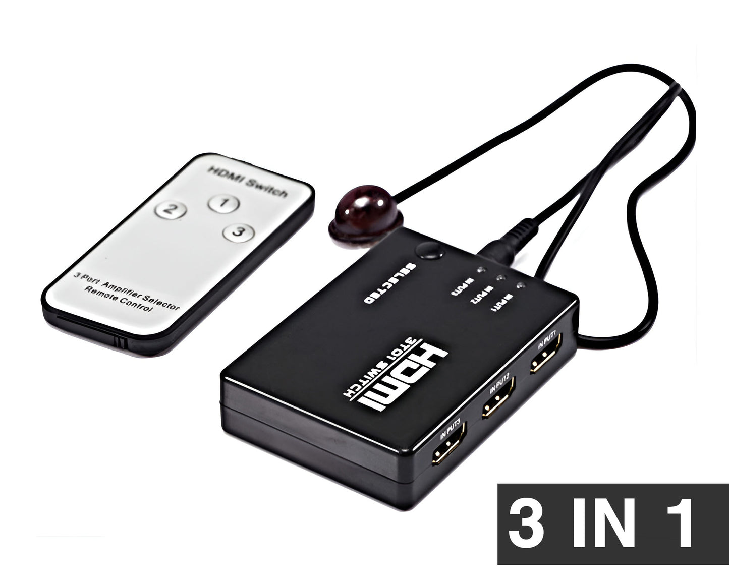 HDMI Splitter 3-Port – Full HD 1080P HDMI Switcher with IR Remote, Supports PS3, Xbox, HDTV, Dolby Audio
