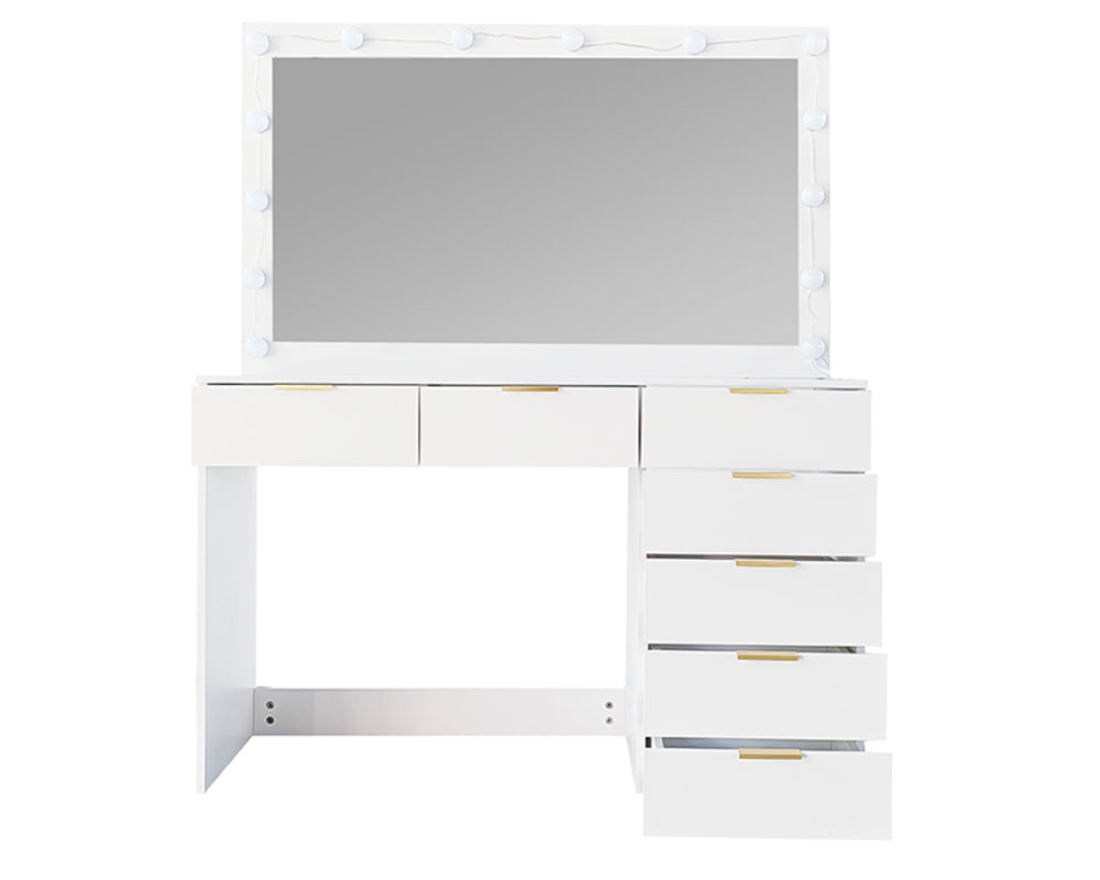 CURA Vanity Dressing Table with HD Mirror, Hollywood Lights & Charging Station
