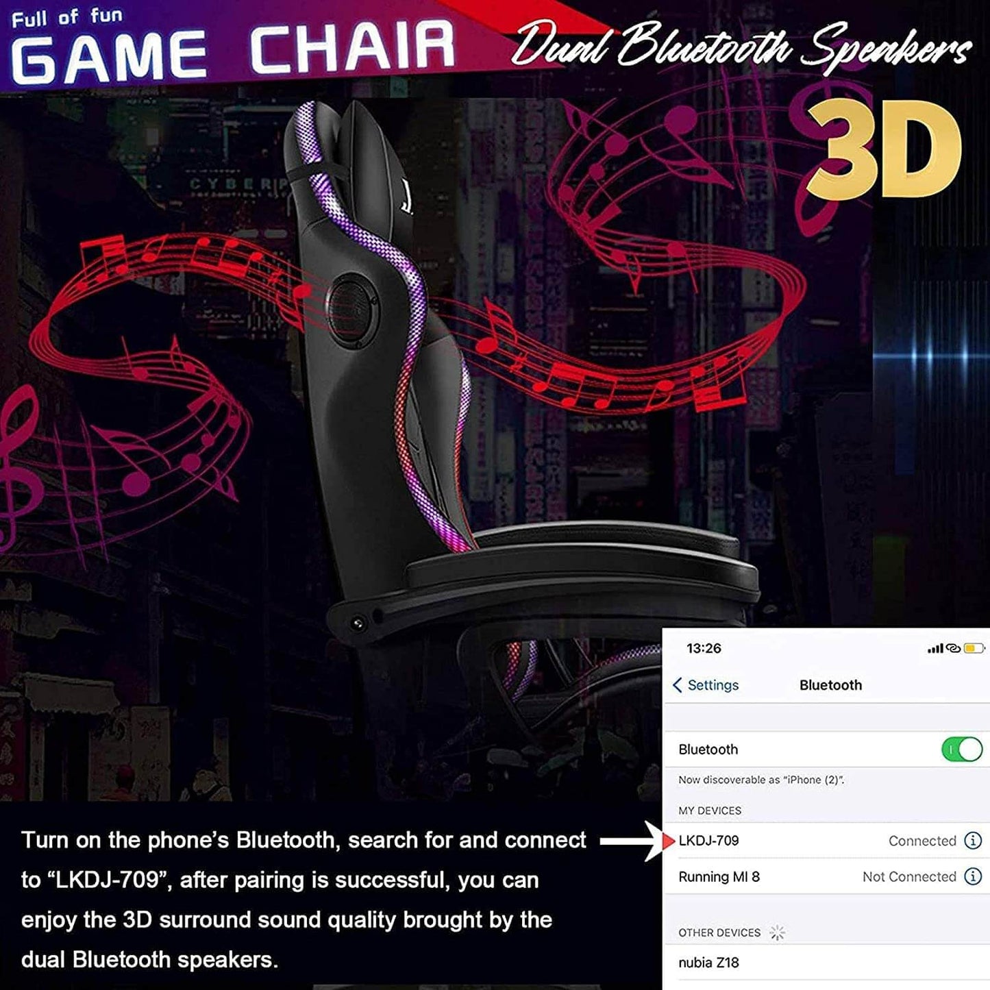 Gaming Chair with RGB Lights – Ergonomic Gaming Chair with Footrest & Speakers