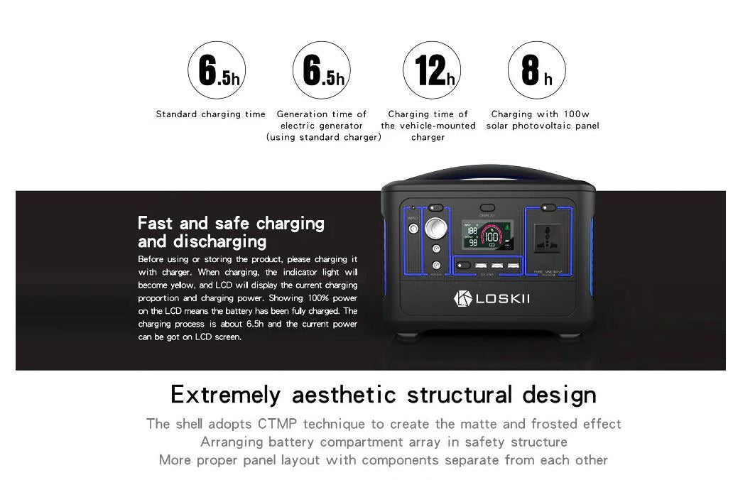 Portable Outdoor Power Station Battery Generator 220-230V 568Wh/153600mAh Camping Solar Generator Emergency Energy Supply LCD Display for Outdoor Camping - Blue