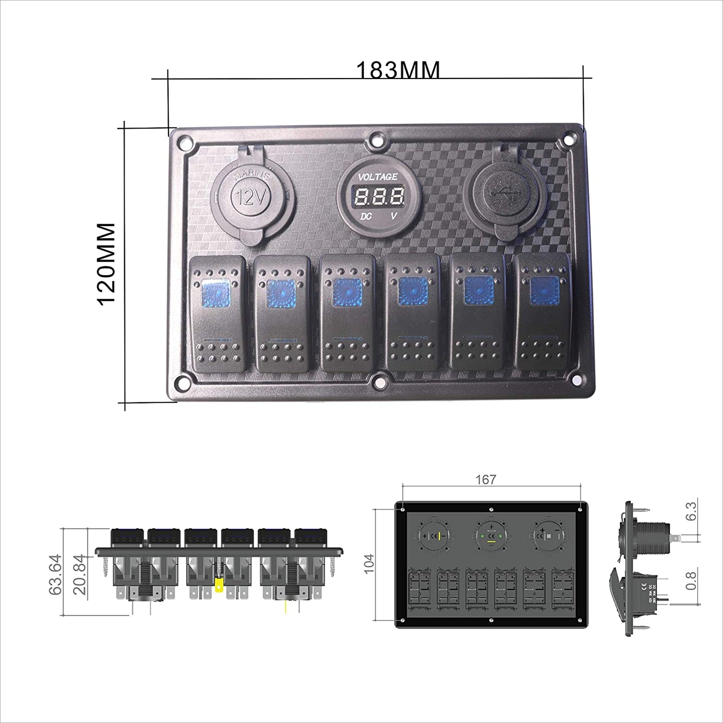 LED Rocker Switch Panel 6 way LED Rocker Switch Dual USB