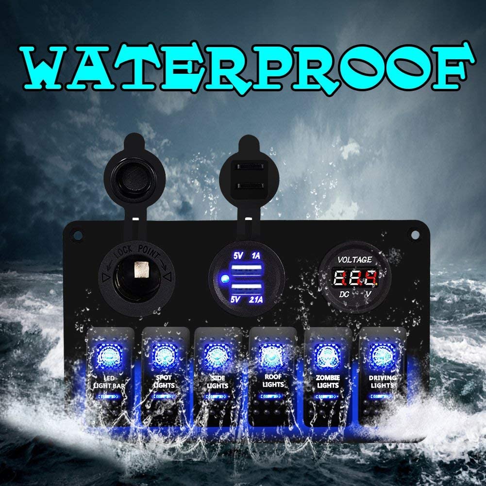 LED Rocker Switch Panel 6 way LED Rocker Switch Dual USB