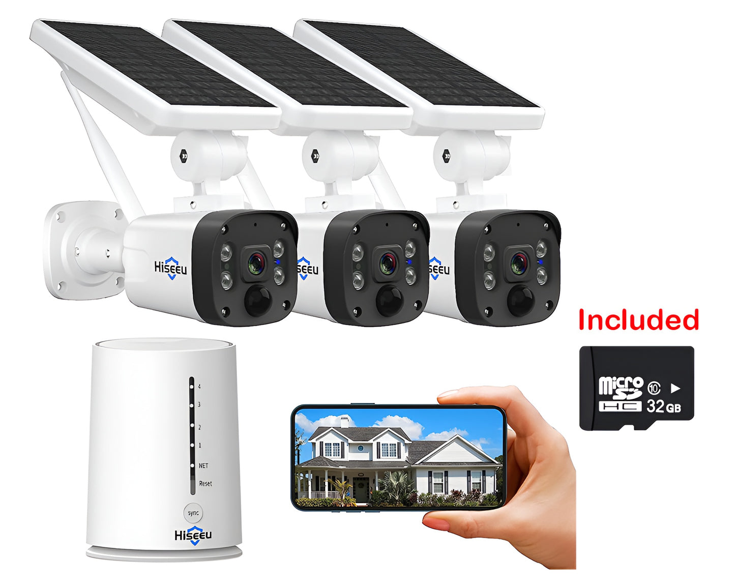 Hiseeu Wireless Security Camera System Outdoor - 4MP Solar-Powered, Wire-Free, Battery-Powered Home Camera with PIR, 2-Way Audio, and IP66 Waterproof Rating