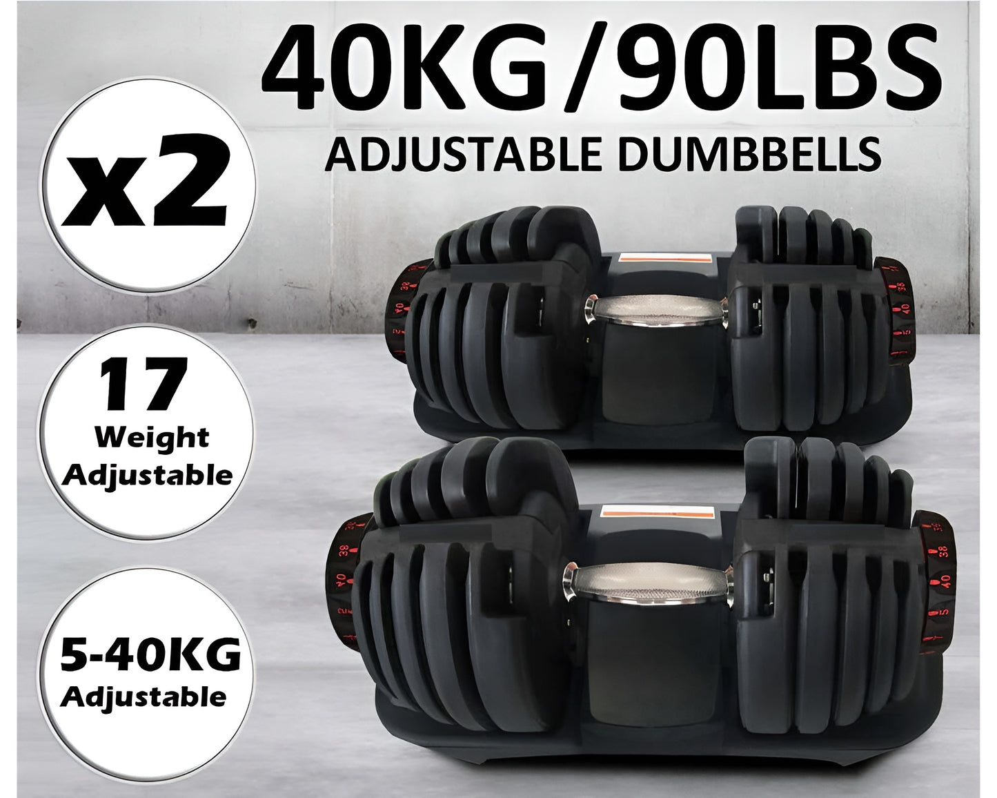 40KG Adjustable Dumbbells Pair 17 Weight Increments, Space-Saving Home Gym