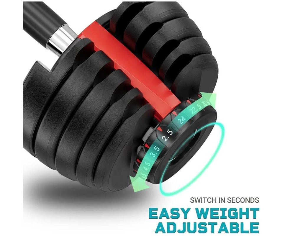 Adjustable Dumbbells Pair 24KG - Black Red Adjustable Home Gym Weights