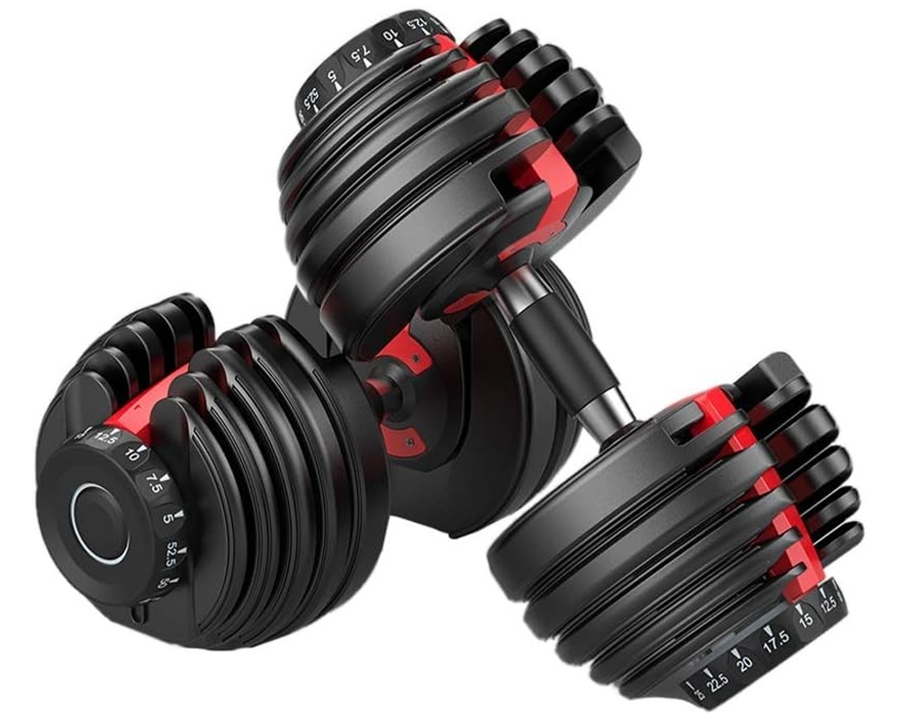 Adjustable Dumbbells Pair 24KG - Black Red Adjustable Home Gym Weights