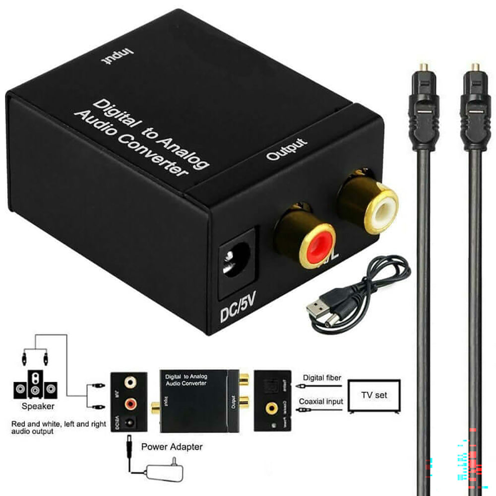 Toslink Digital Optical Coaxial to RCA L R Audio Converter USB Powered