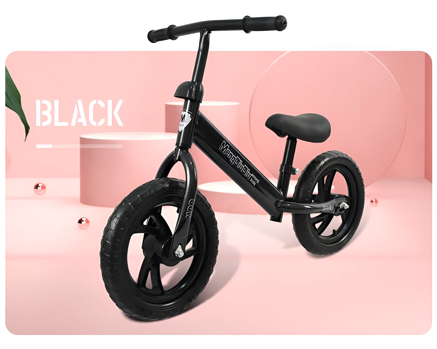 12 Inch Black No Pedal Balance Bicycle