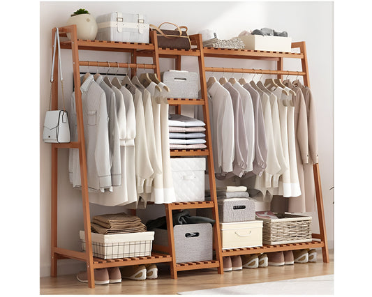 Bamboo Wardrobe 7-Tier Bamboo Wardrobe with Hanging Rod 1.4m