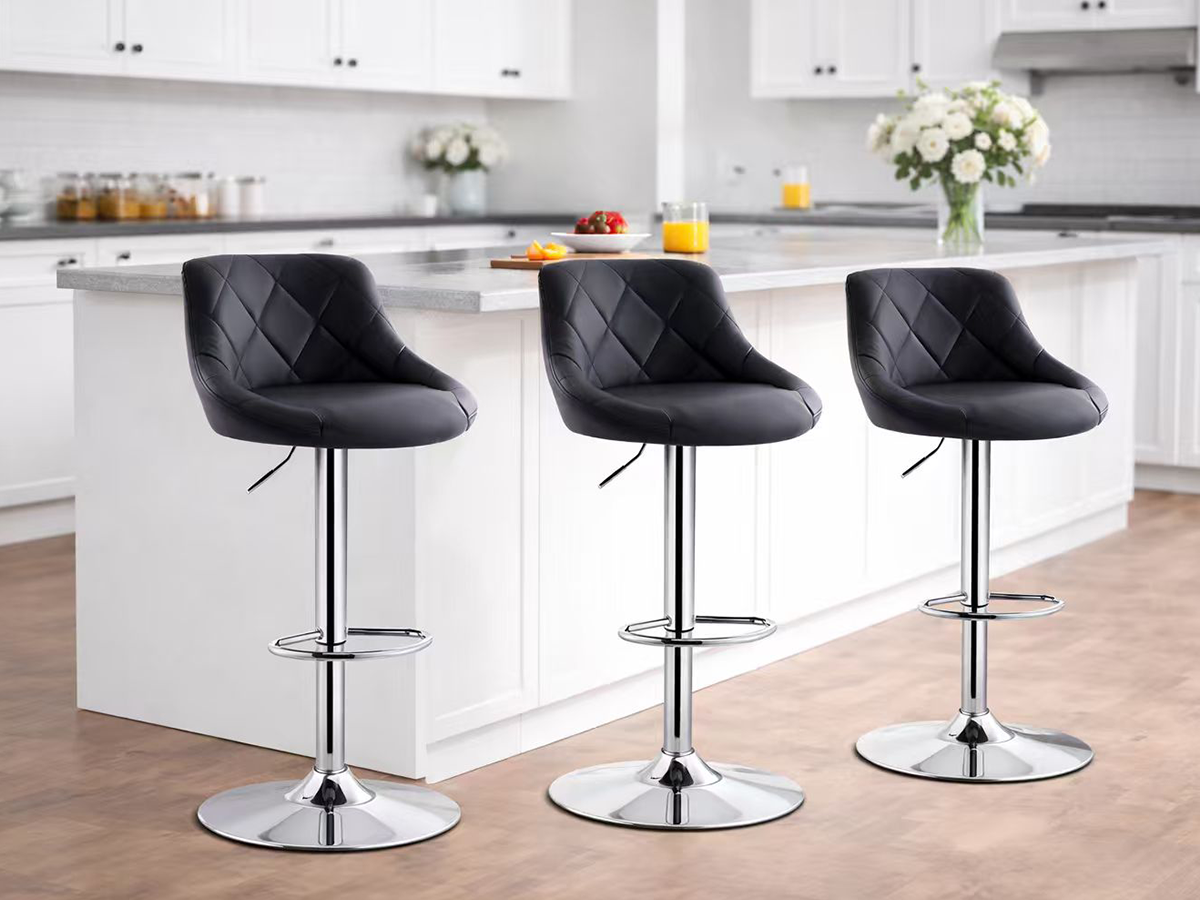 3 PCS Adjustable Swivel Bar Stools - Faux Leather Kitchen Bar Seating