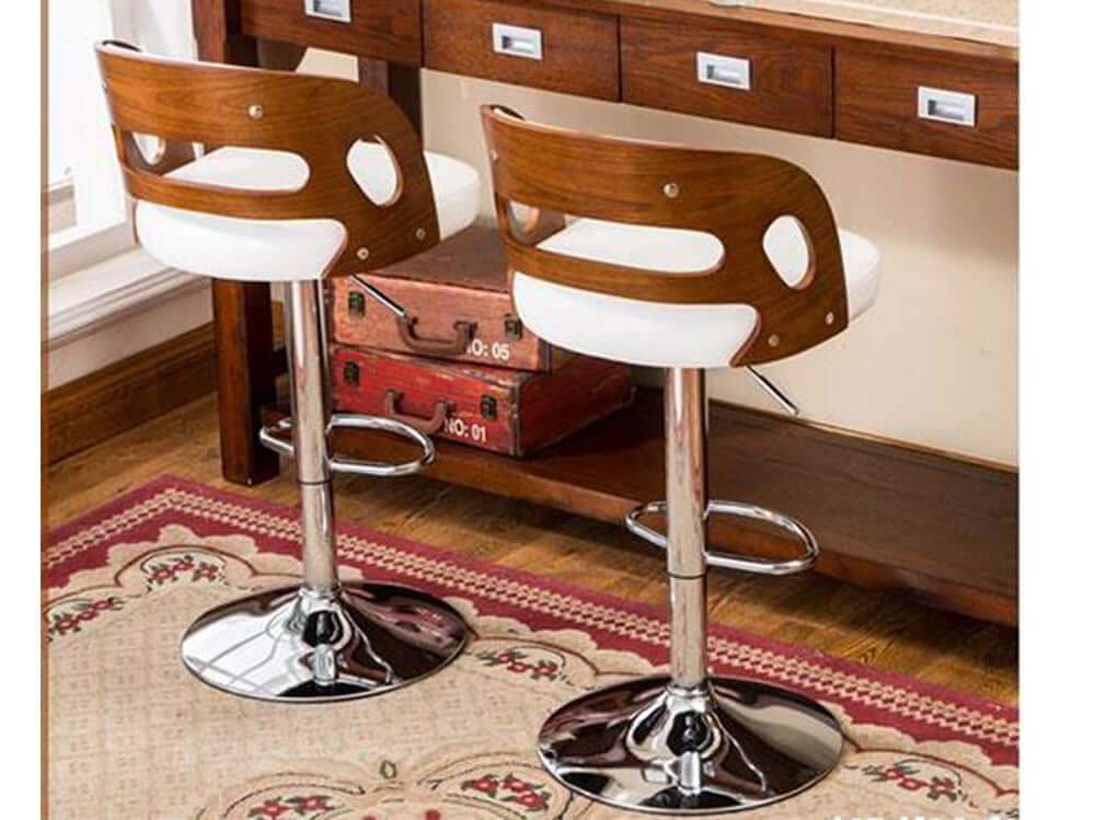 Adjustable Retro Barstool with PU Seat and Wood Backrest