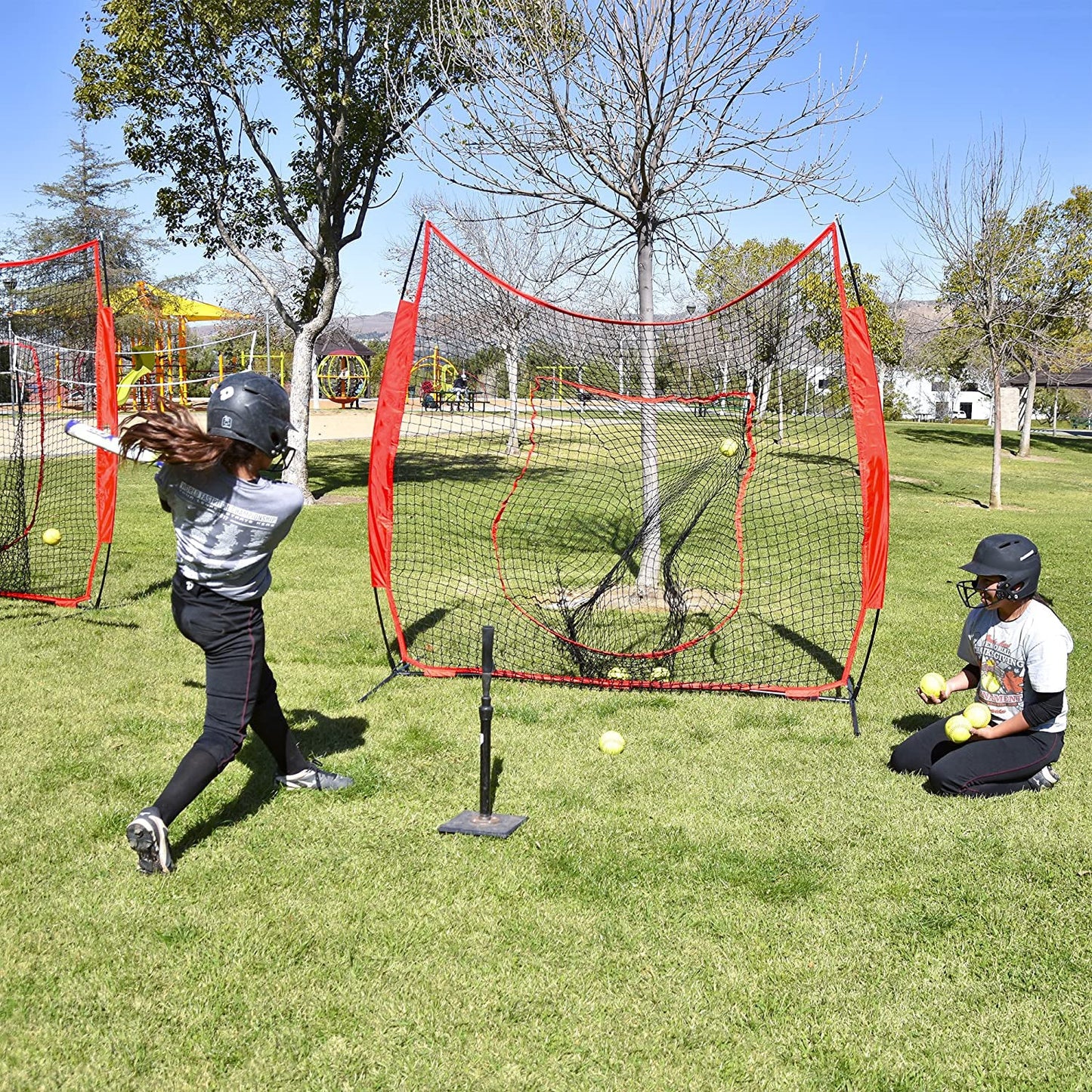 Baseball and Softball Practice Net with Arch Frame, Carry Bag, and Hitting Zone