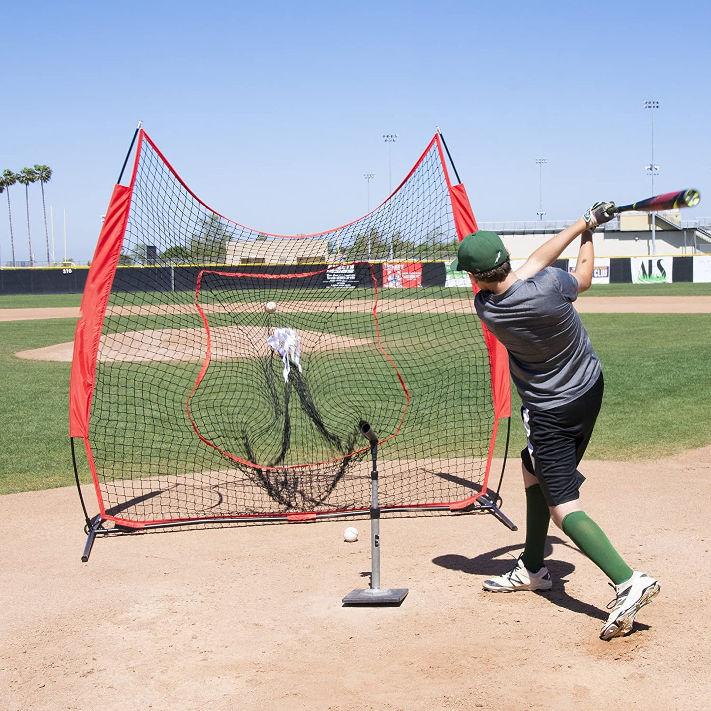 Baseball and Softball Practice Net with Arch Frame, Carry Bag, and Hitting Zone