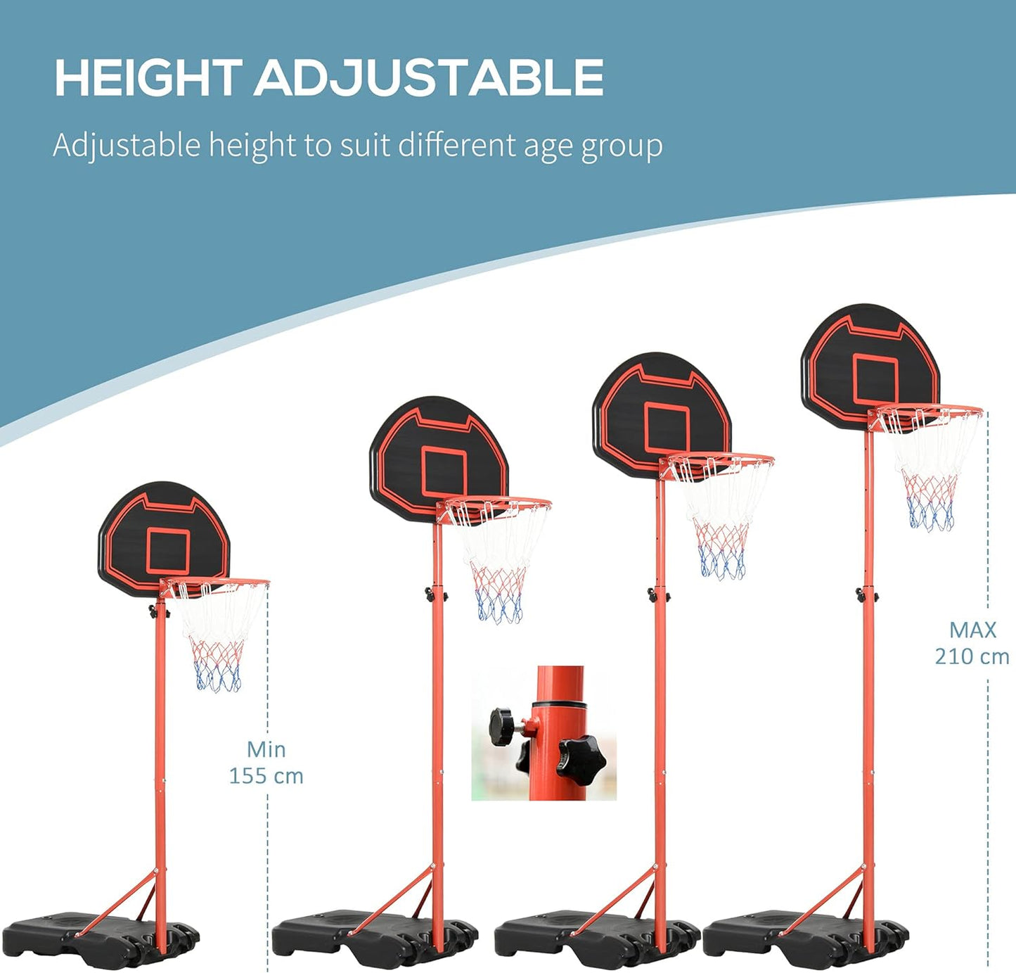 Basketball Hoop Stand System – Portable Adjustable Height with Shatterproof Backboard