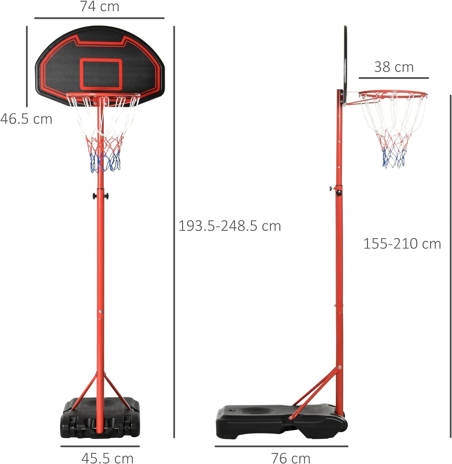 Basketball Hoop Stand System – Portable Adjustable Height with Shatterproof Backboard