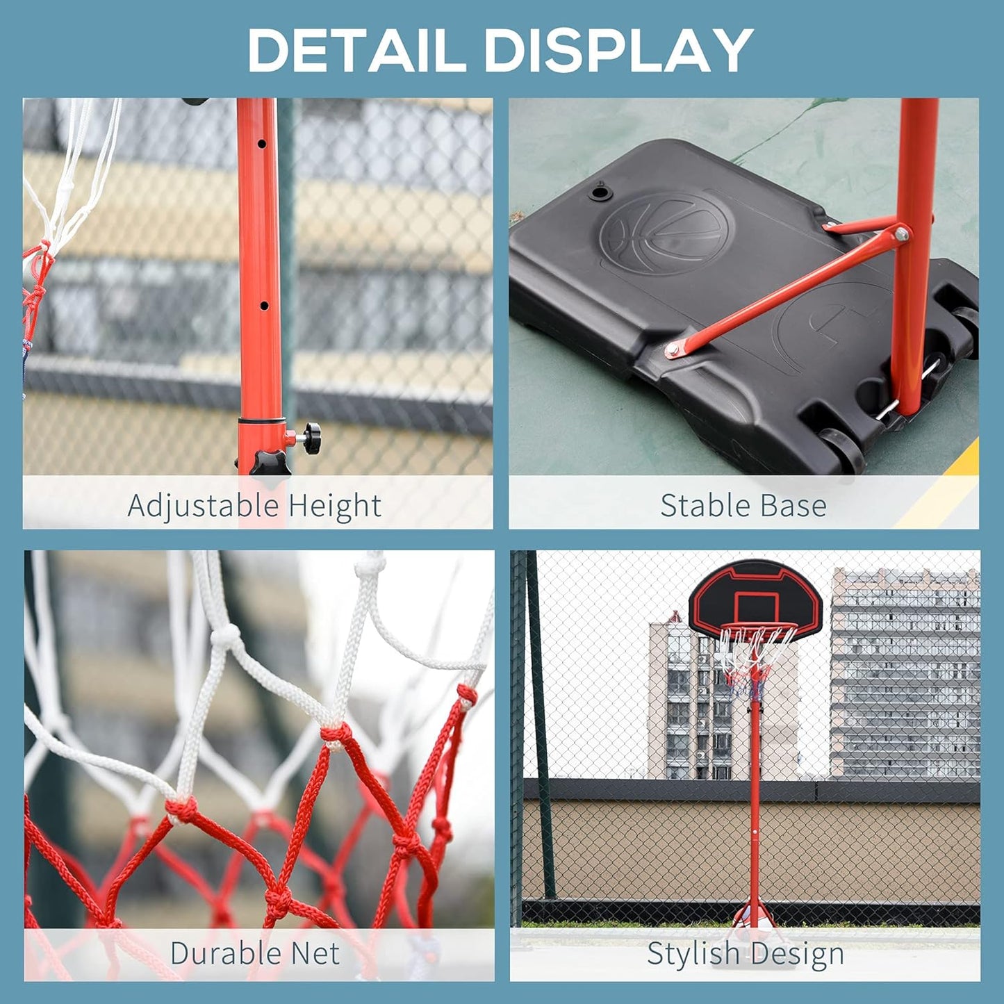 Basketball Hoop Stand System – Portable Adjustable Height with Shatterproof Backboard