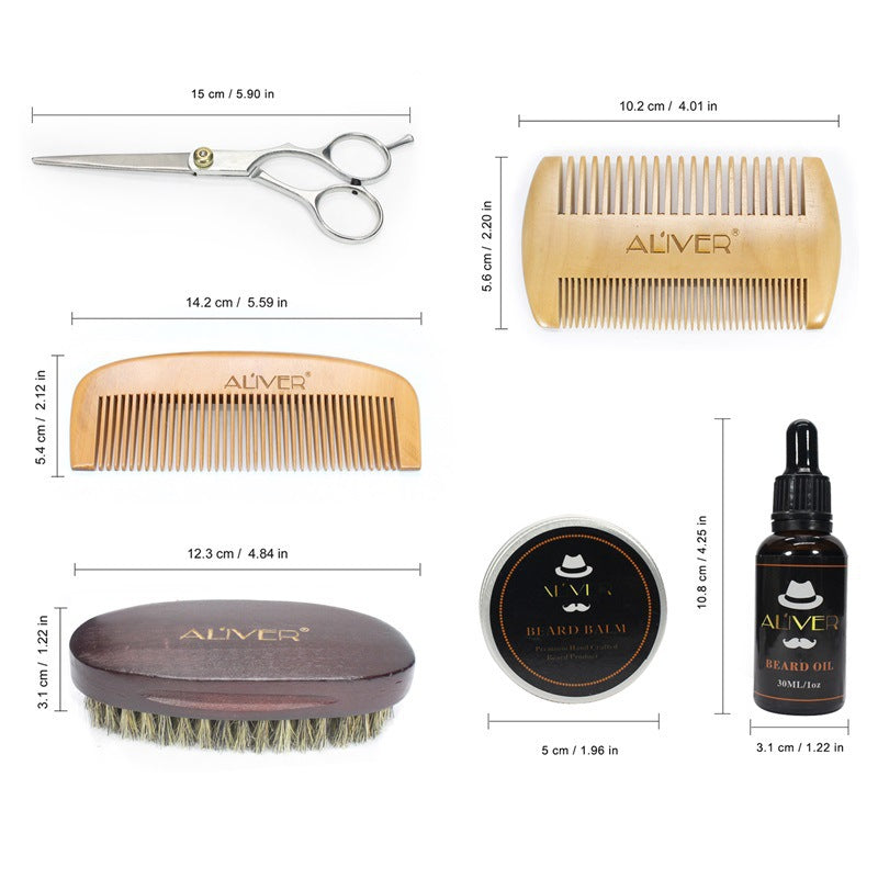 Beard Grooming Kit for Men - Beard Oil, Balm, Shampoo, Comb, Brush & Scissors