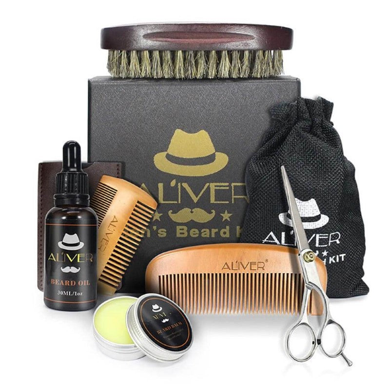 Beard Grooming Kit for Men - Beard Oil, Balm, Shampoo, Comb, Brush & Scissors