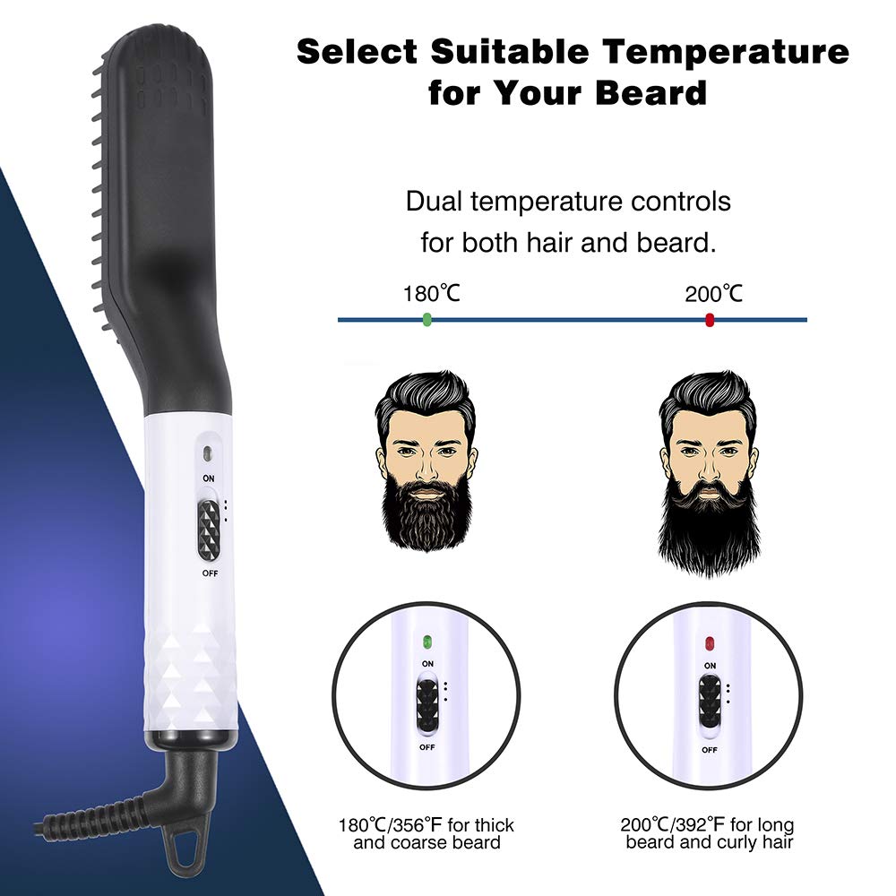 Beard Straightener for Men – Electric Ionic Heated Beard Comb – Fast Hair Styling Brush for Long Beards, Curly Hair, and More – Portable Travel-Friendly