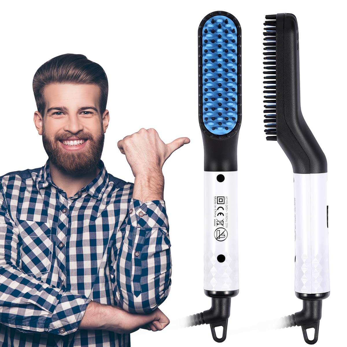 Beard Straightener for Men – Electric Ionic Heated Beard Comb – Fast Hair Styling Brush for Long Beards, Curly Hair, and More – Portable Travel-Friendly